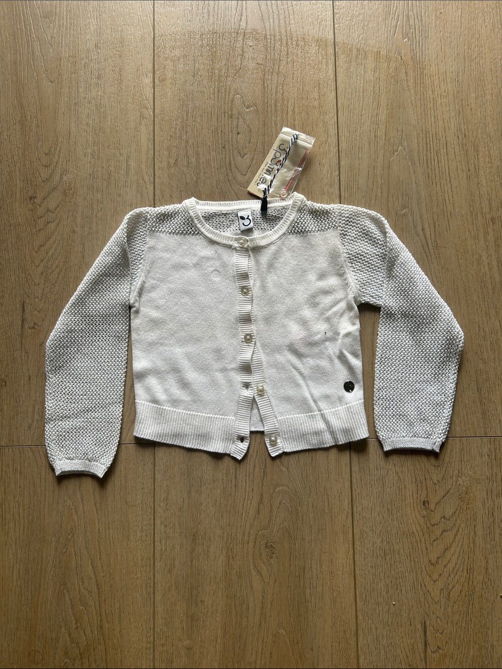 3 Pommes Adorable Cream and silver Button-Up Cardigan Sweater. Size 2/3. NWT